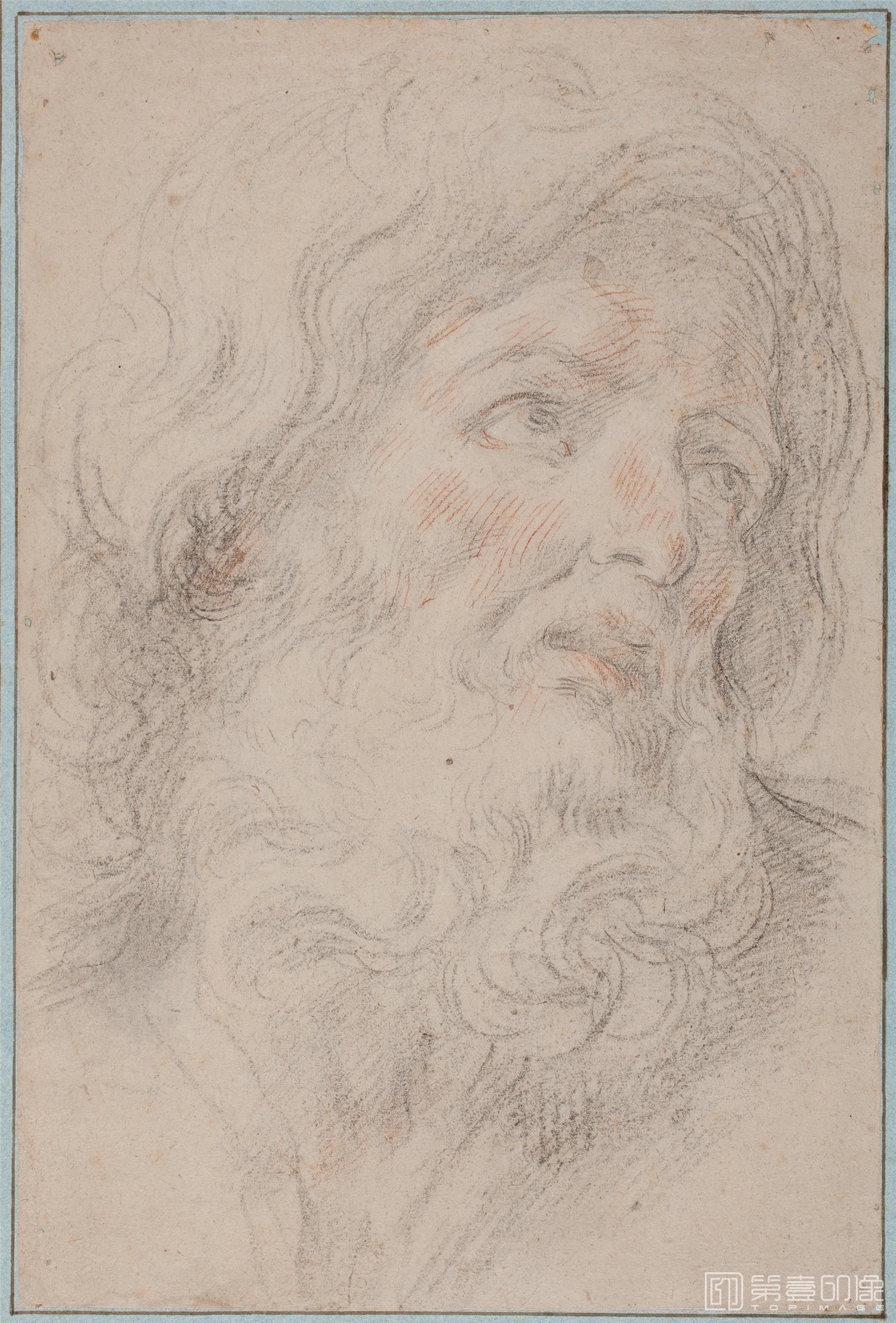 素描-西班牙普拉多美术馆素描藏画-Sirani, Giovanni Andrea-Estudio de cabeza masculina-1743